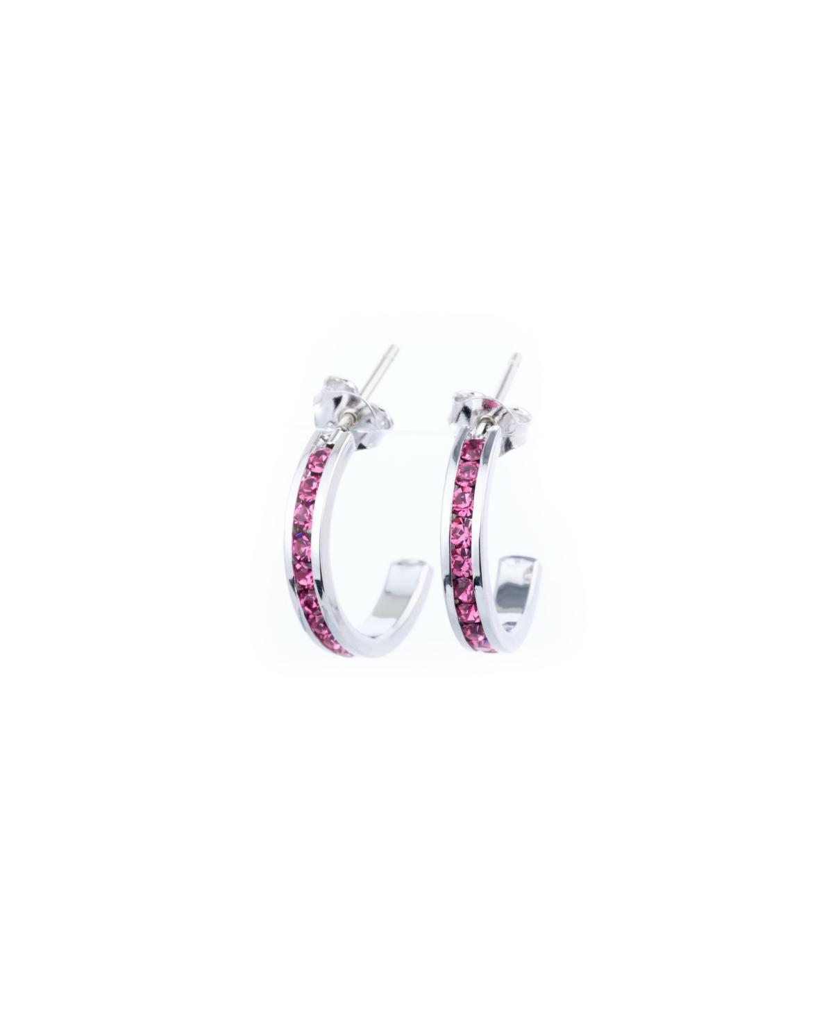 Traditions Jewelry Company Sterling Silver Crystal Semi-Hoop Earrings, Womens, June Product Image