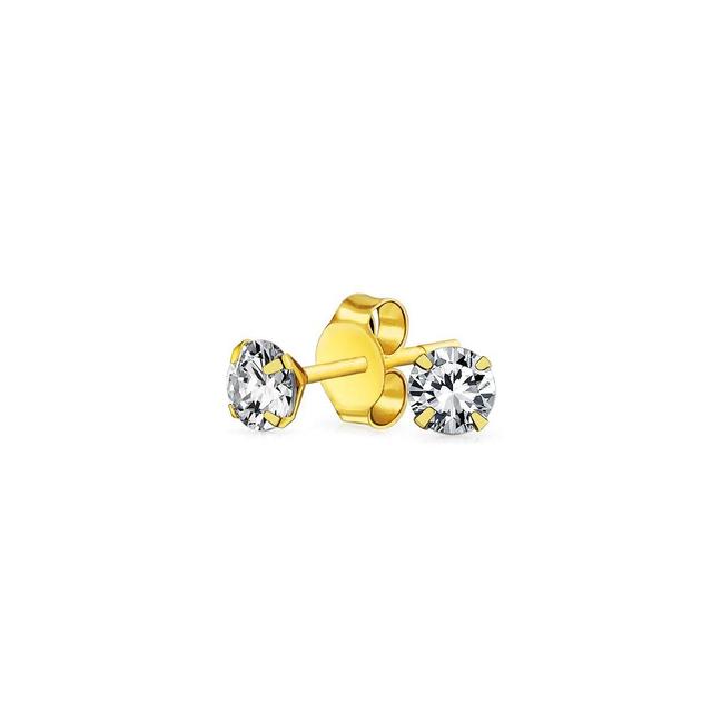 Bling Jewelry Tiny Traditional Real 14K Yellow Gold .40CT Tiny Round Cubic Zirconia Solitaire Cz Stud Earrings For Women For Teen Product Image