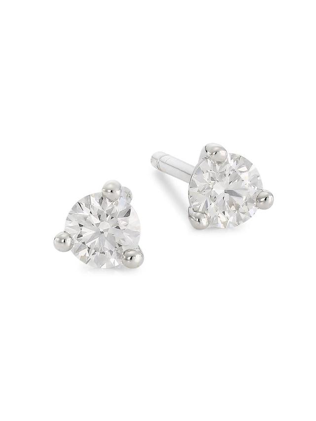 Womens 18K White Gold & 0.3 TCW Diamond Three-Prong Stud Earrings Product Image