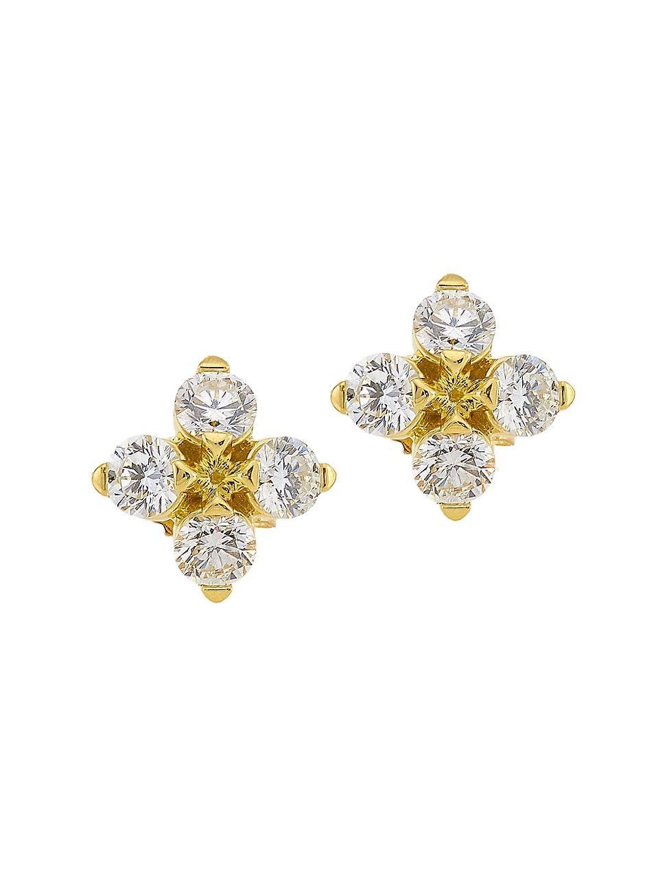 Womens Love In Verona 18K Yellow Gold & Diamond Flower Stud Earrings Product Image