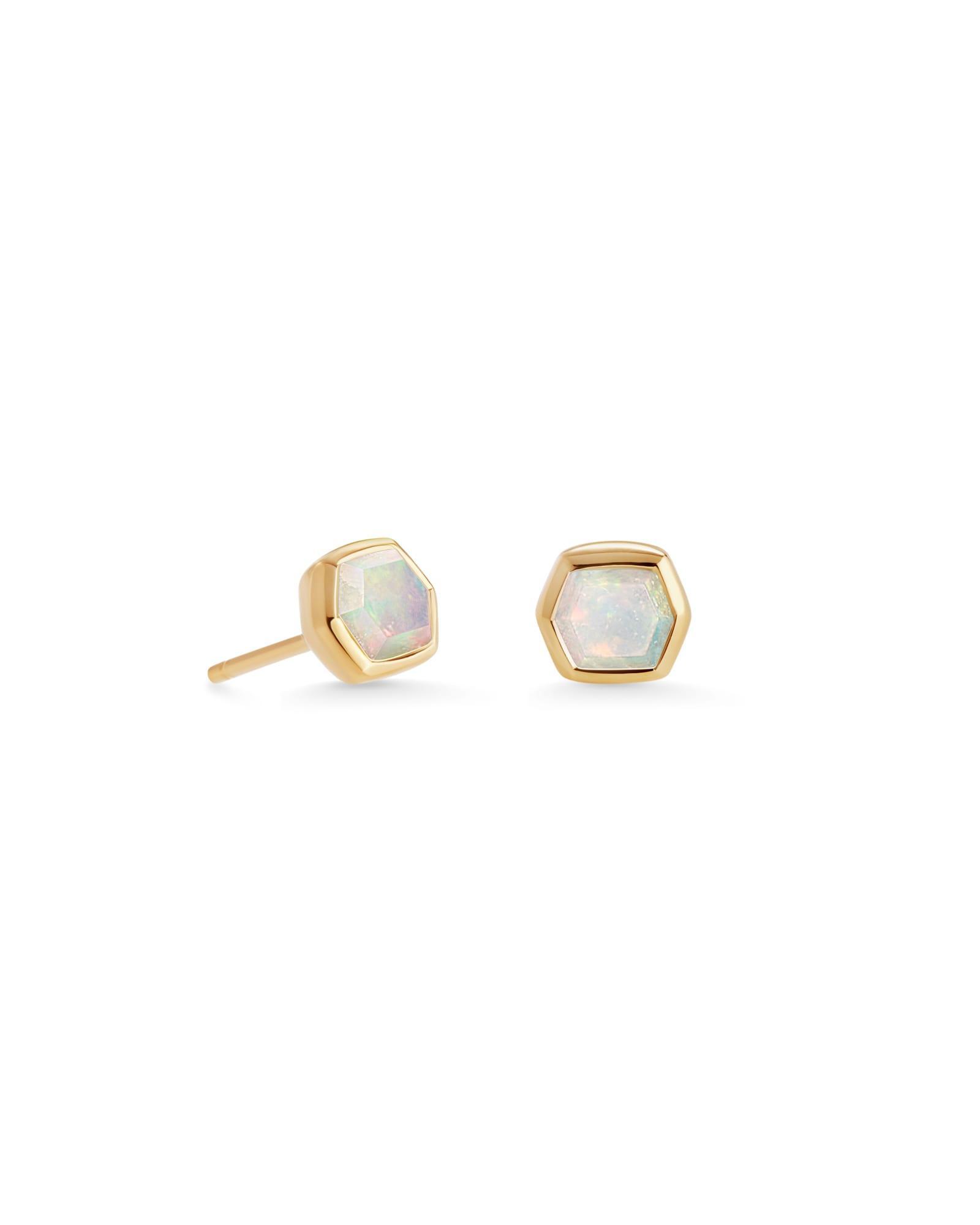 Davie 18k Gold Vermeil Stud Earrings in White Opal Product Image