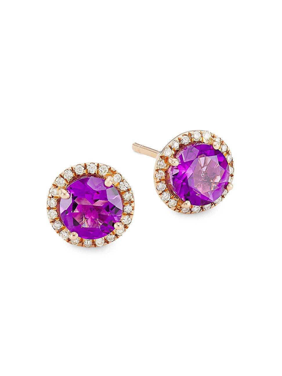 Womens 14K Rose Gold, Amethyst, & 0.16 TCW Diamond Halo Stud Earrings Product Image