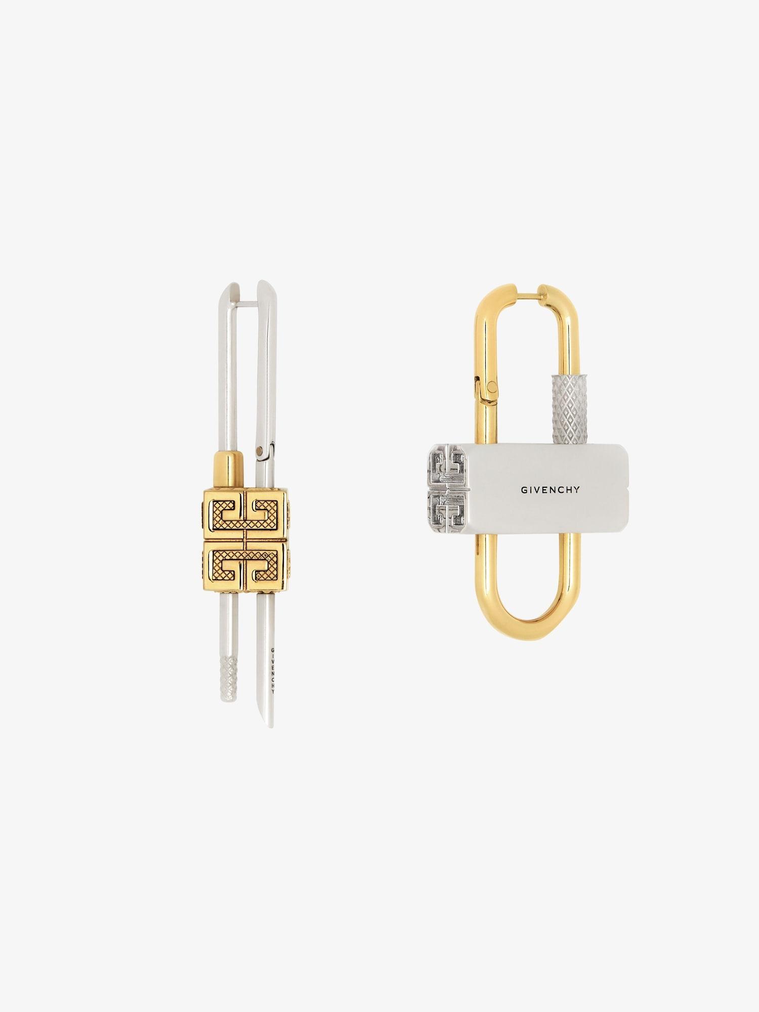 Lock asymmetrical earrings in metal Product Image