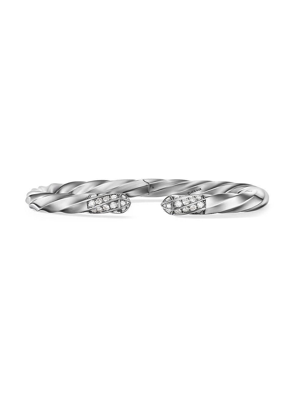 Womens Cable Edge Bracelet In Sterling Silver With Pav Diamonds Product Image