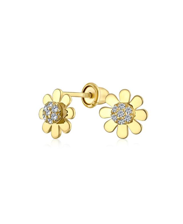 Bling Jewelry Tiny Petite Cz Cubic Zirconia Accent Dainty14K Yellow Gold Sunflower Daisy Flower Stud Earrings For Women Secure Clutch Screw back - Gol Product Image