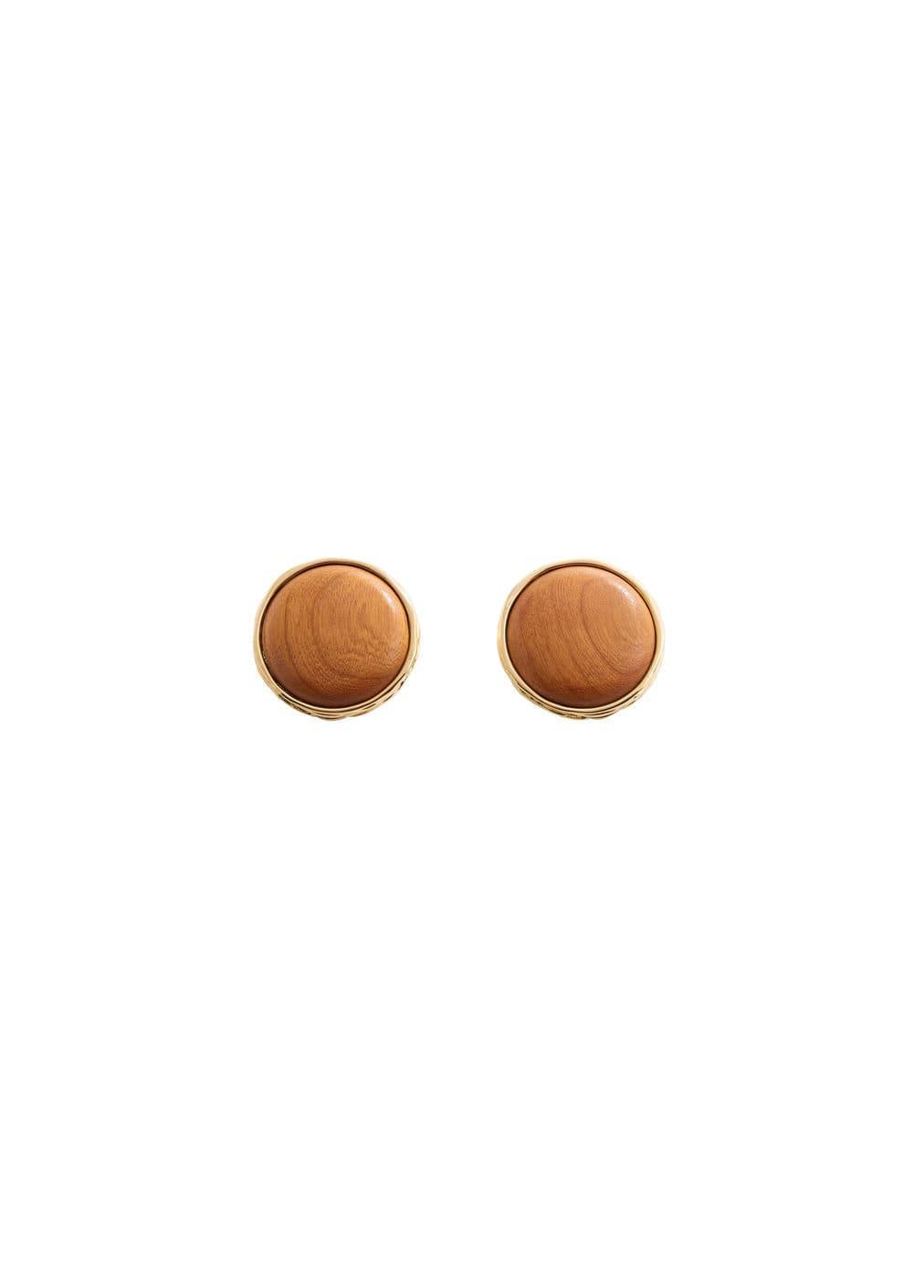 MANGO - Wooden earrings with circular design - One size - Women Product Image