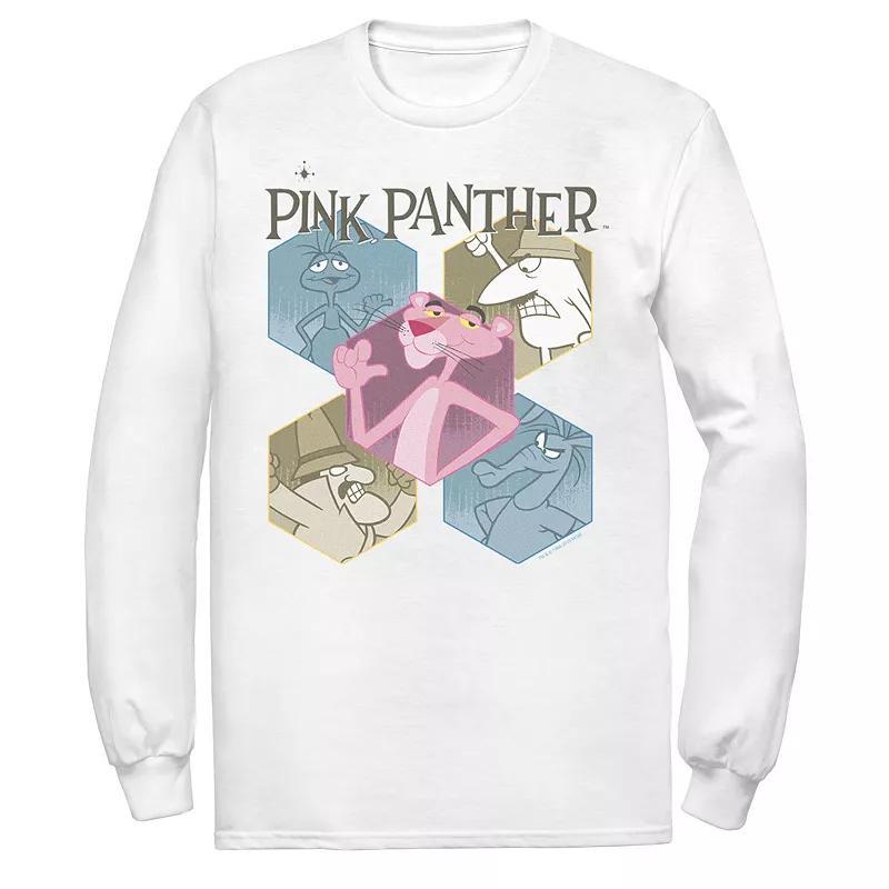 Mens Pink Panther Hexagonal Portraits Long Sleeve Graphic Tee White Product Image