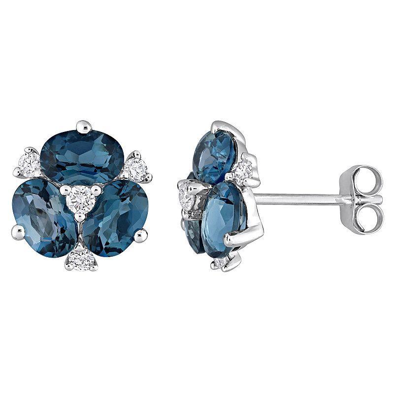 Stella Grace 14k White Gold London Blue Topaz & 1/4 Carat T.W. Diamond Oval Stud Earrings, Womens Product Image