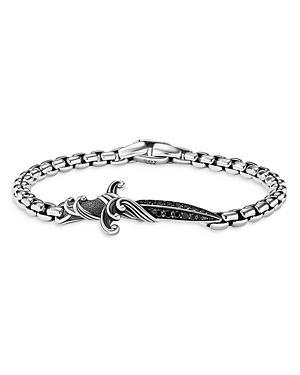 Mens Sterling Silver & Black Diamond Waves Dagger Bracelet - Silver - Size Large - Silver - Size Large Product Image