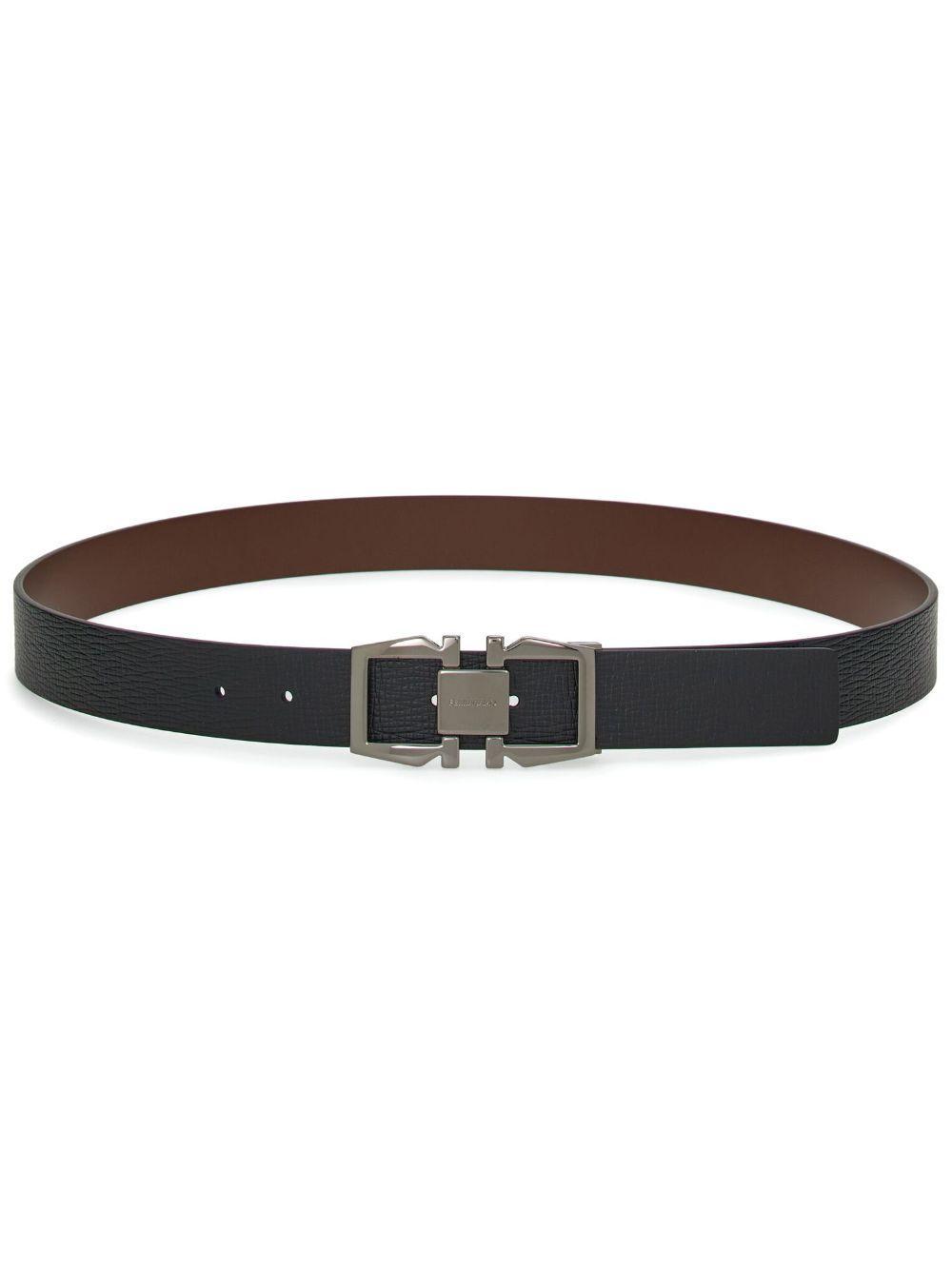 FERRAGAMO Men Gancini Buckle Leather Belt In Black Product Image