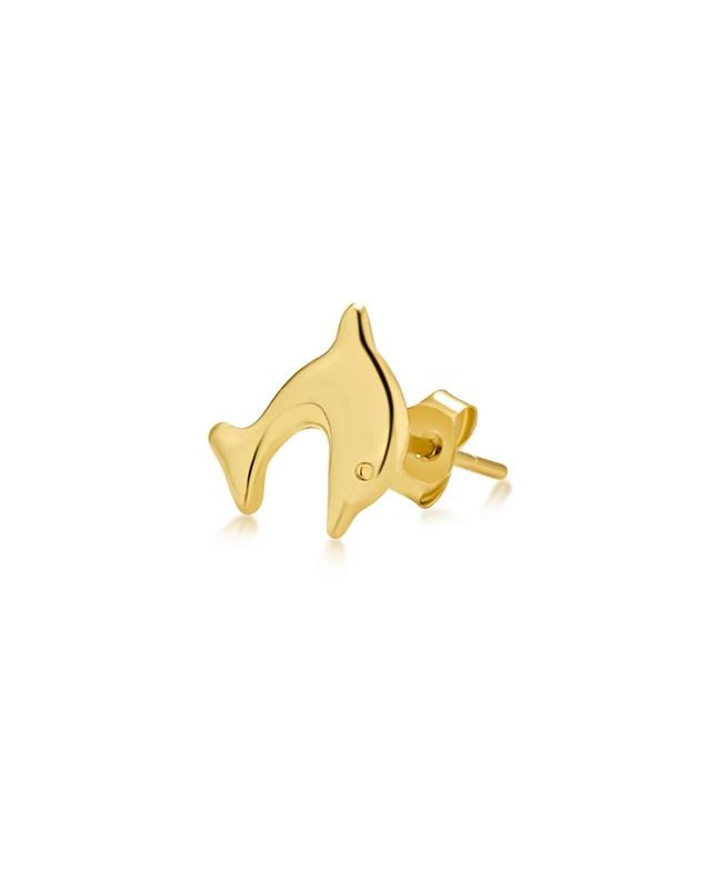 Bling Jewelry Tiny Daith Vacation Nautical Dolphin Yellow 14K Gold Cartilage Ear Lobe Piercing Stud Earring 1 Piece Helix For Women Push Back Product Image