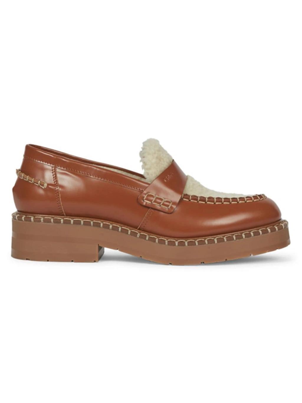 Noua Shearling-trimmed Leather Loafers In Caramello Product Image