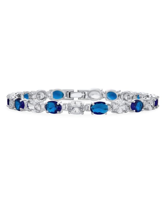 Bling Jewelry Jewelry Cubic Zirconia 7x5 Oval Shape Cz 20 Ctw Alternating Clear Blue Cz Tennis Bracelet For Women 7 Inch Product Image