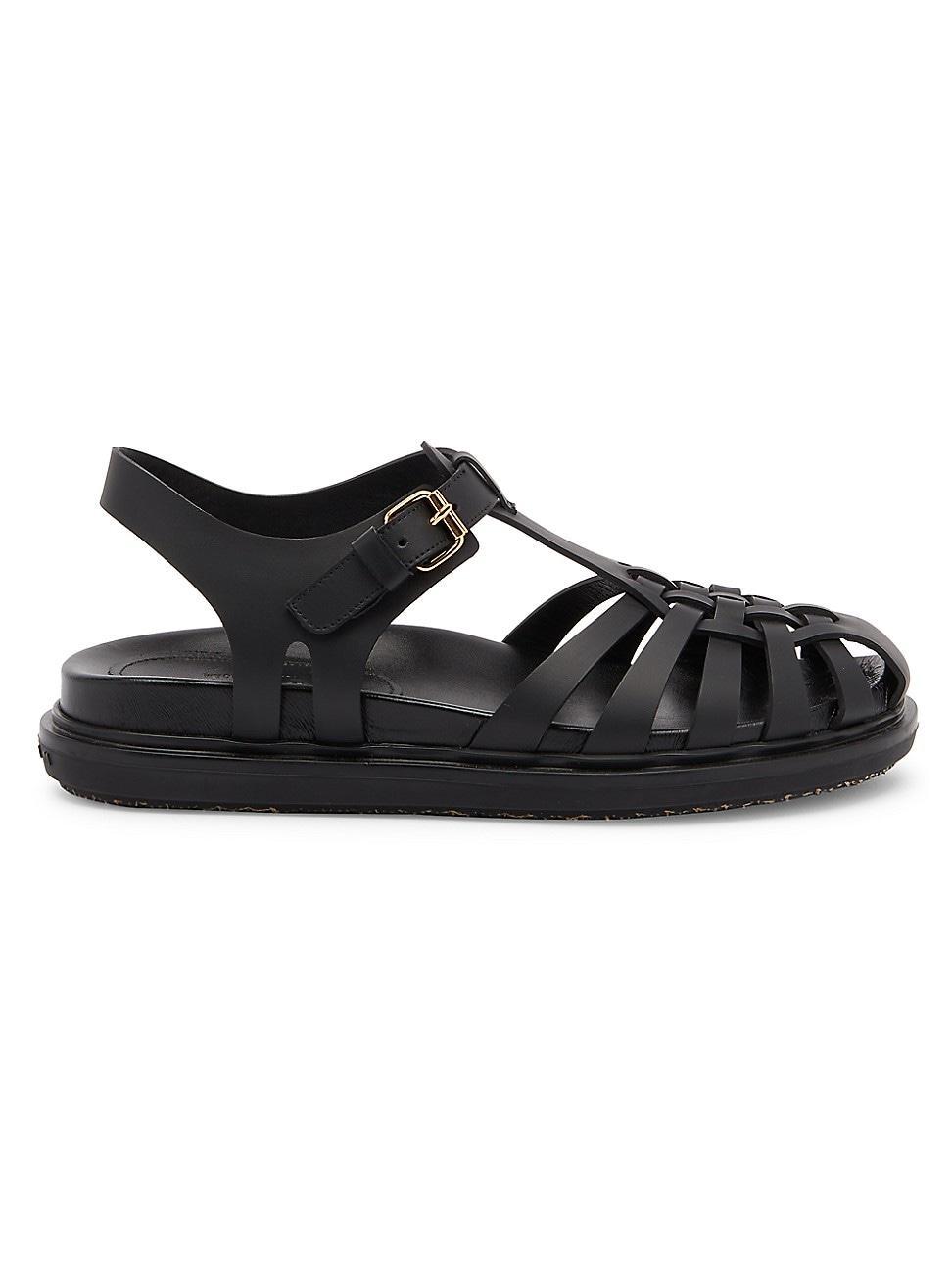 Caged Leather Flat Sandals Product Image