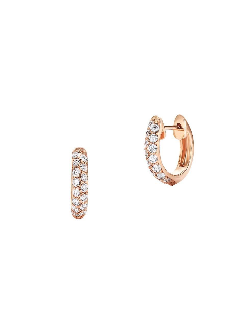 Womens 18K Rose Gold & Diamond Huggie Hoop Earrings Product Image