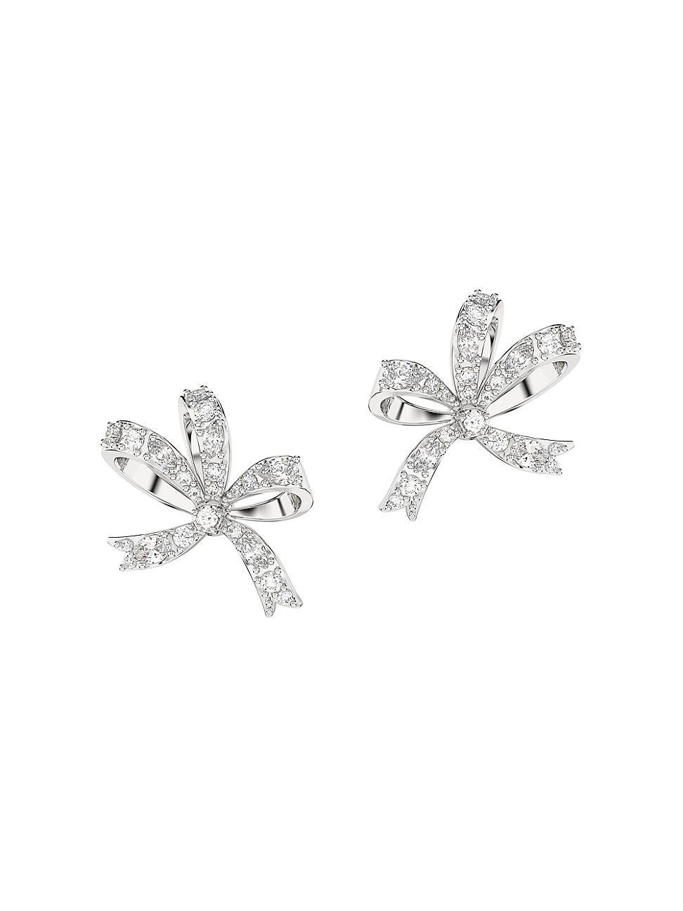 Womens Volta Rhodium-Plated & Crystal Bow Stud Earrings Product Image