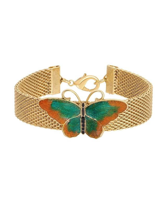 1928 Gold Tone Butterfly Bracelet, Womens, Green Product Image