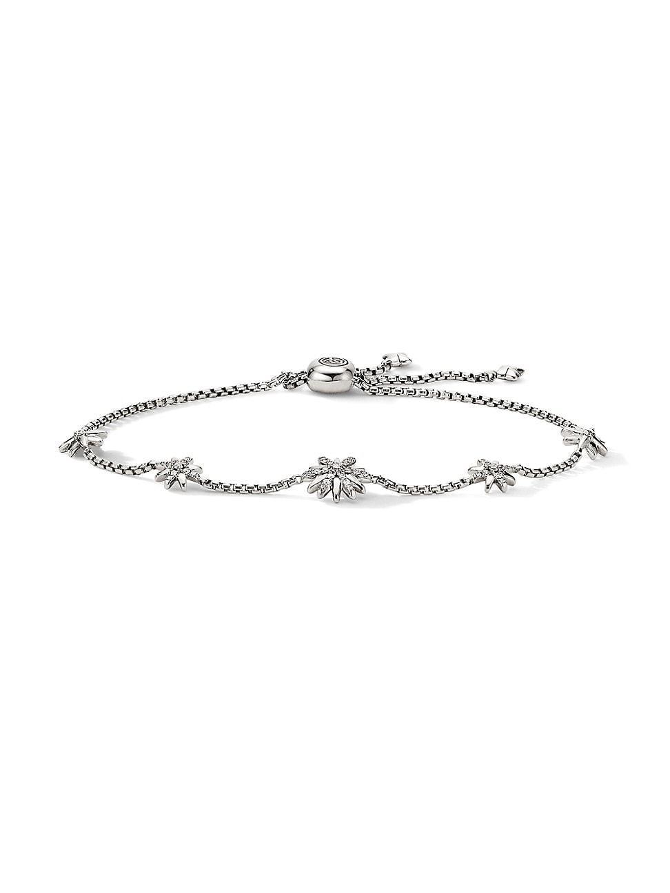 Womens Petite Starburst Station Chain Bracelet with Pav Diamonds Product Image