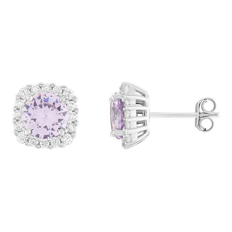 PRIMROSE Sterling Silver Cubic Zirconia Halo Stud Earrings, Womens, February Product Image