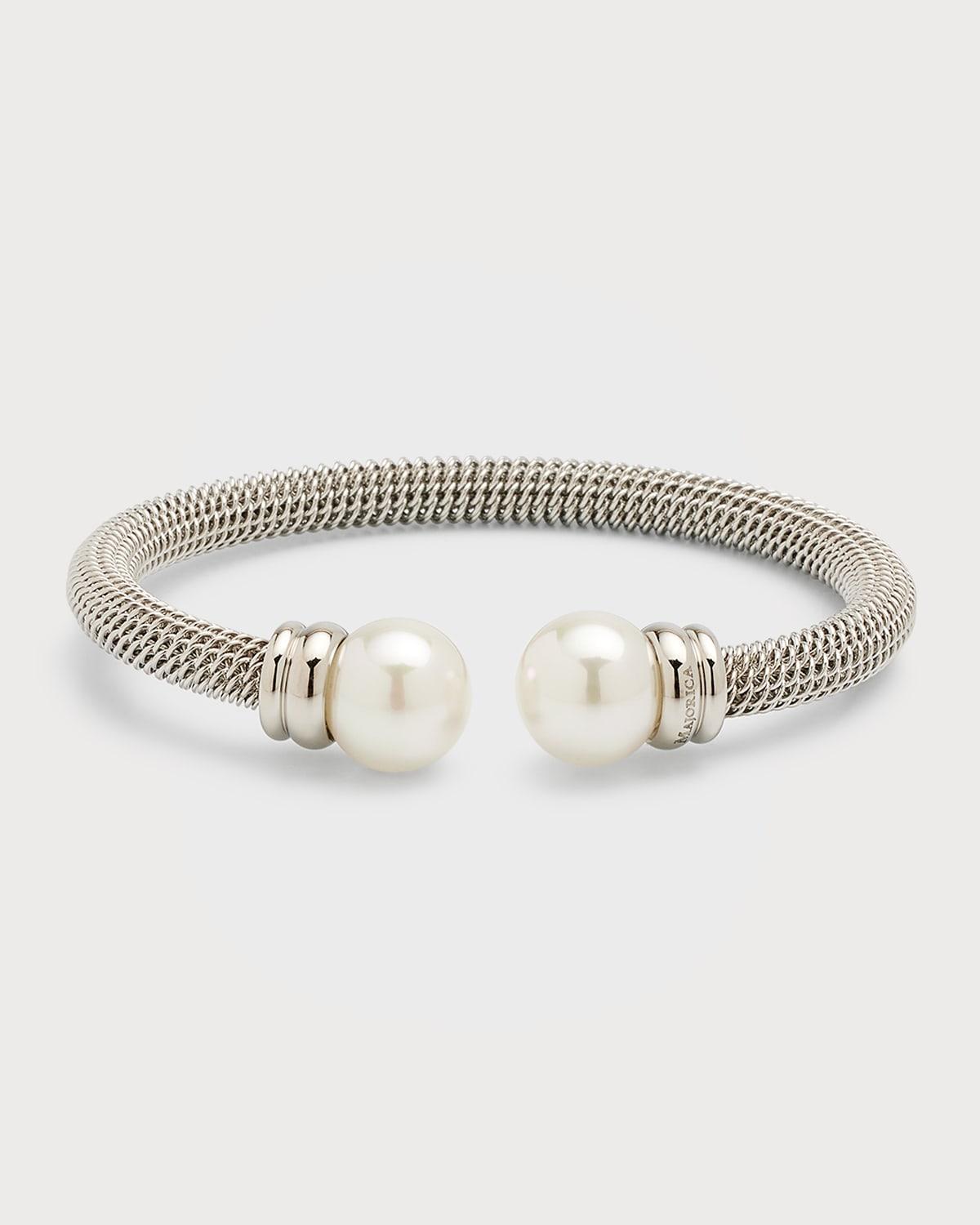 Womens Tender Classic Stainless Steel Mesh & Lab-Grown Pearls Bangle Product Image