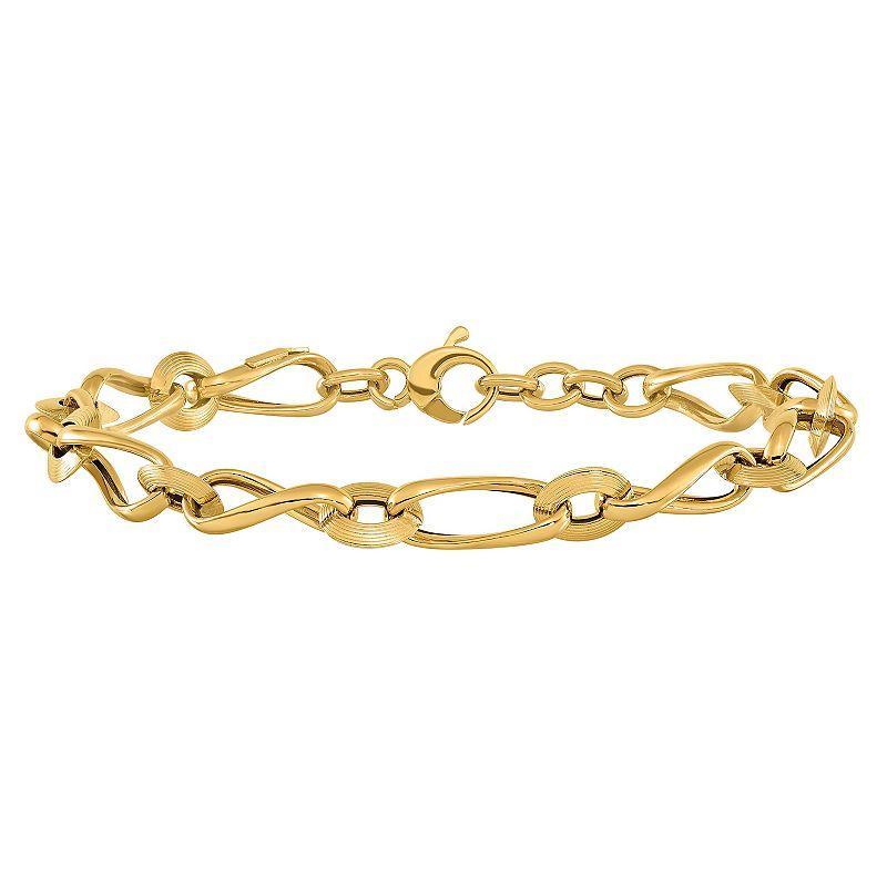 14k Gold Polished & Grooved Fancy Link Bracelet, Womens Product Image