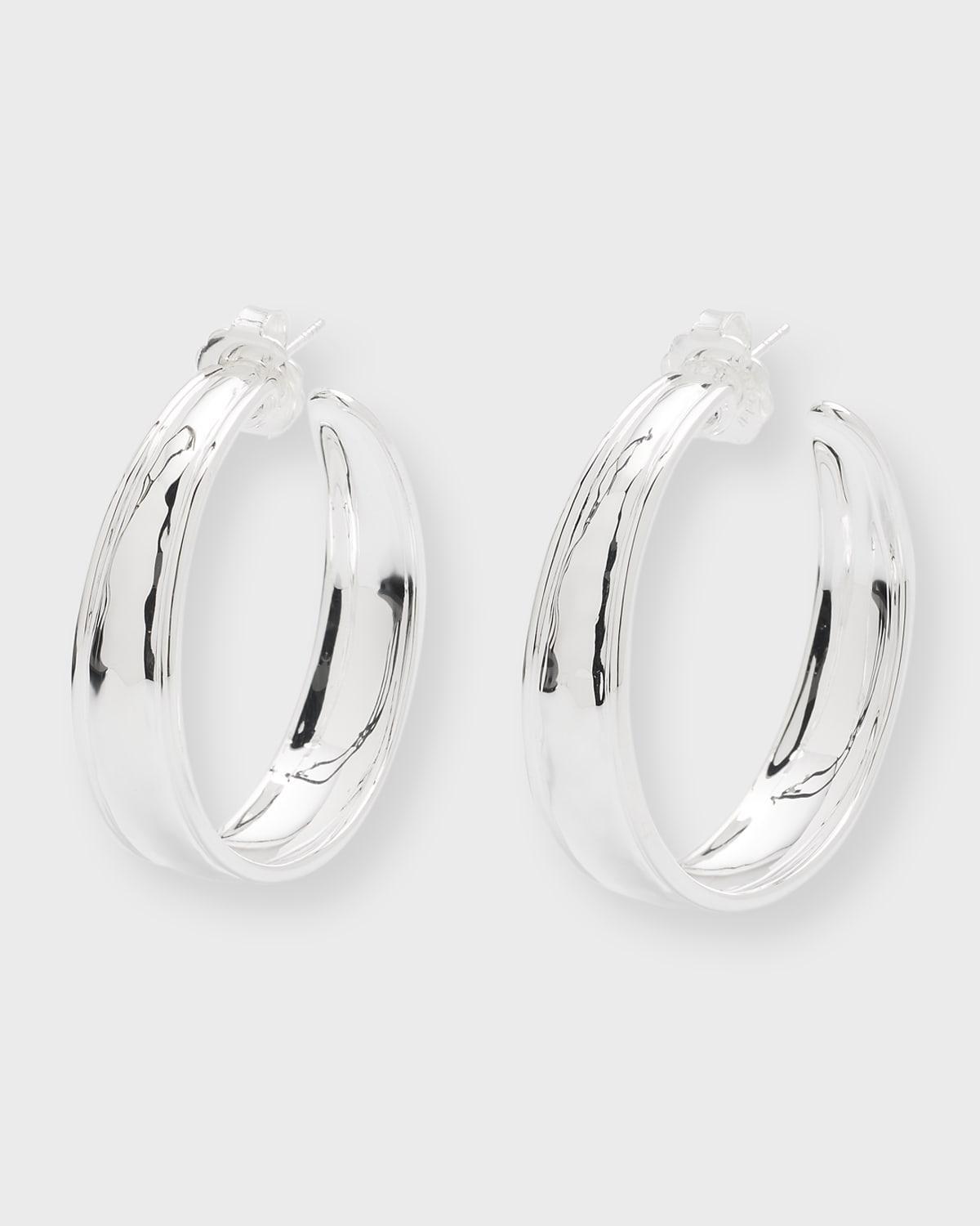 Womens Goddess #3 Sterling Silver Tapered Hoop Earrings Product Image