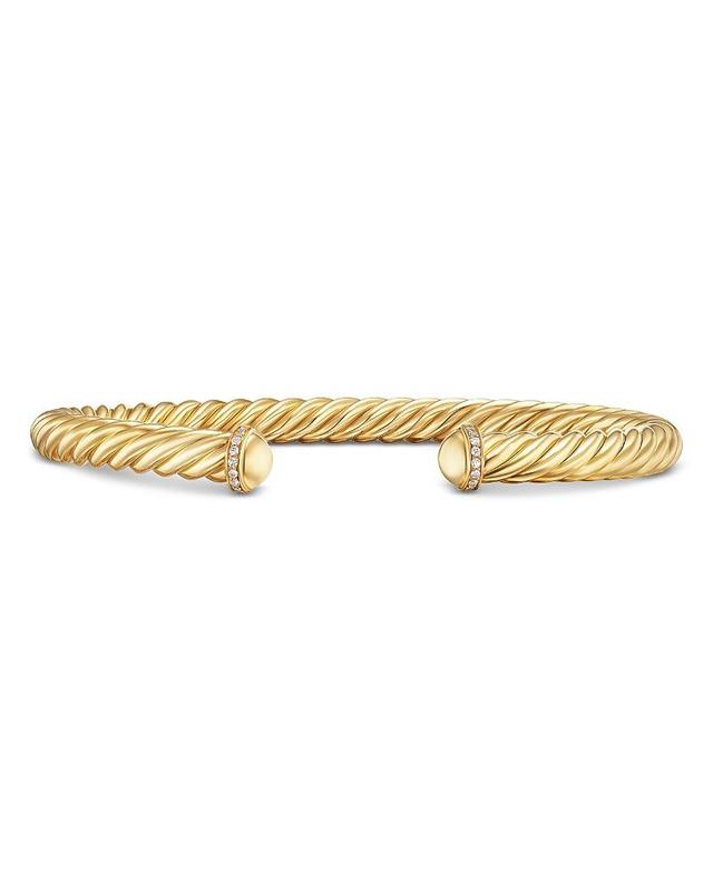 David Yurman Mens Cable Cuff Bracelet in 18K Yellow Gold with Pave Diamonds, 6mm Product Image