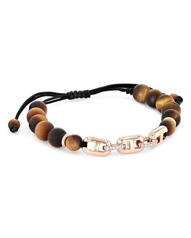 Alberto Milani Mens 18K Rose Gold, Tigers Eye & Diamond Beaded Bracelet Product Image