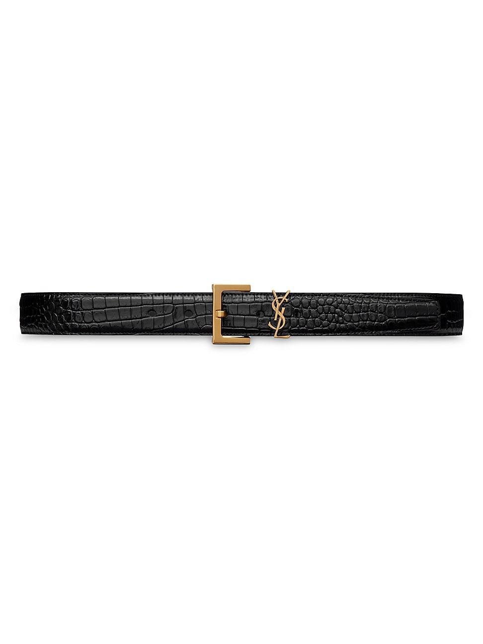 Womens Cassandre Belt With Square Buckle In Crocodile Embossed Leather Product Image