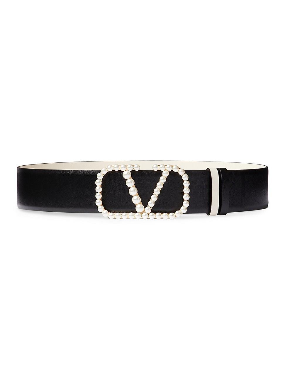 Womens Vlogo Signature Reversible Belt In Shiny Calfskin With Pearls 40 MM Product Image