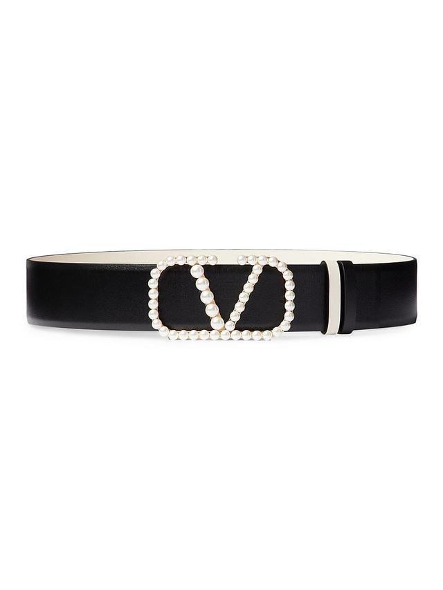 Womens VLogo Signature Reversible Belt in Shiny Calfskin with Pearls 40 MM Product Image