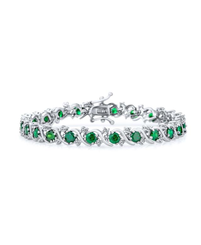 Bling Jewelry Fancy Prong Set Solitaire Round Cubic Zirconia Green Cz Wave Tennis Bracelet For Women Prom 7 Inch Product Image