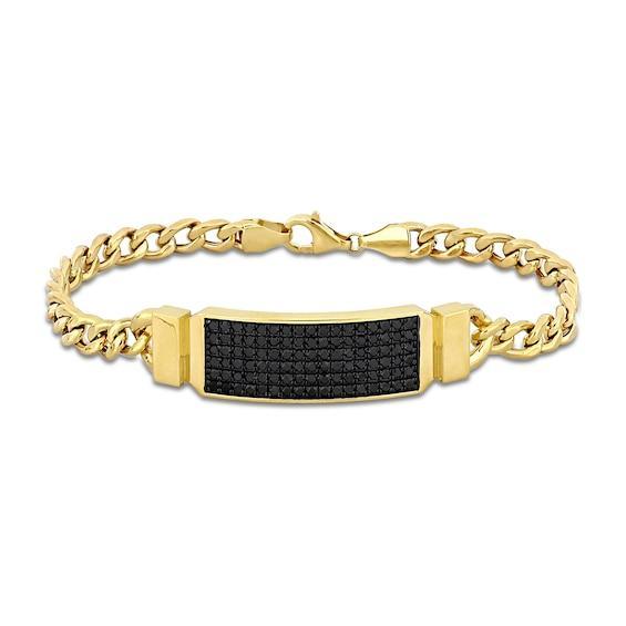 Eternally Bonded Men's 1-5/8 CT. T.w. Black Diamond I.d. Curb Chain Bracelet in 14K Gold Product Image