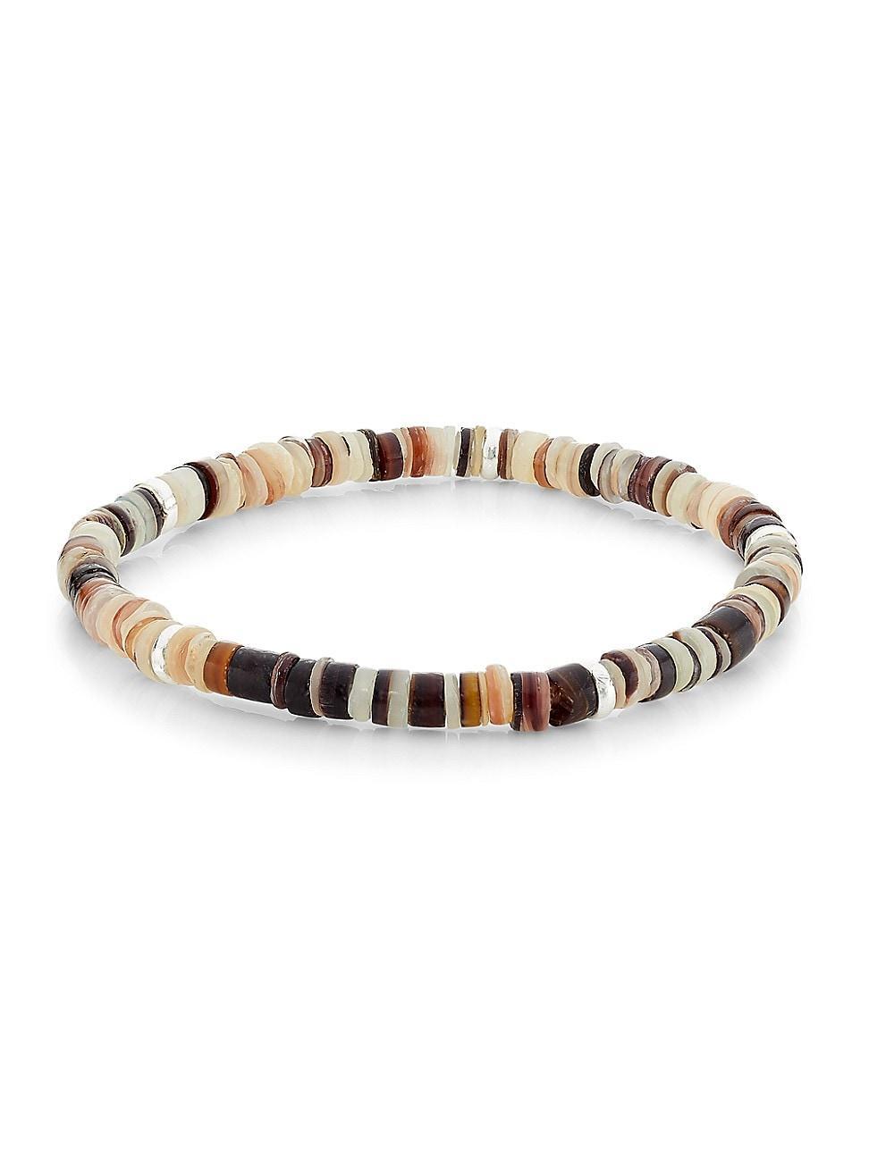 Mens Tortoise Speckle Heisha Shell & Sterling Silver Stretch Bracelet Product Image