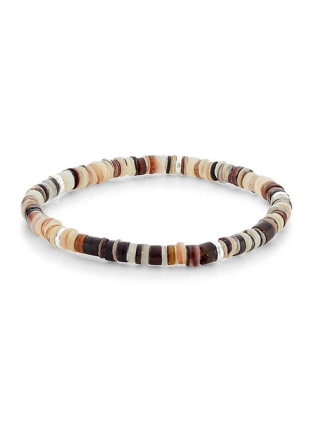 Mens Tortoise Speckle Heisha Shell & Sterling Silver Stretch Bracelet Product Image