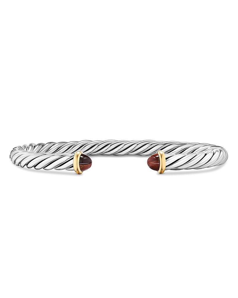 David Yurman Mens Sterling Silver & 14K Yellow Gold Cable Flex Red Tigers Eye Cuff Bracelet, 6mm Product Image