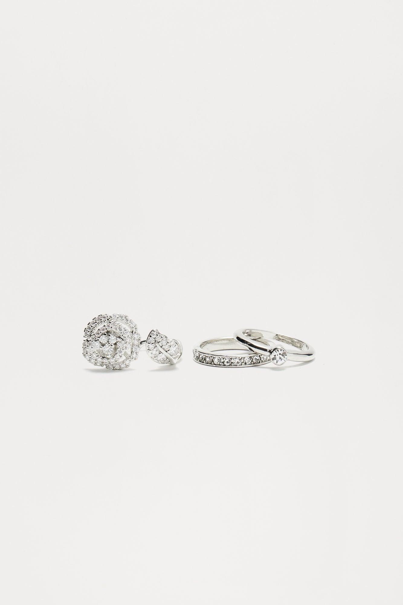 Eternal Rose 3 Piece Ring Set - Silver Product Image