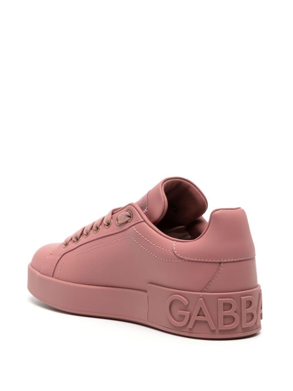 Embossed-logo Leather Sneakers In Pink Product Image