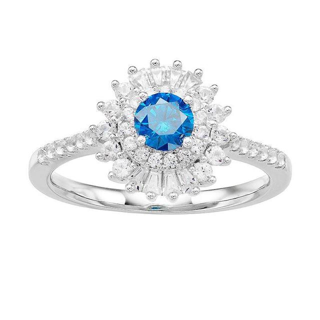 10k White Gold 3/4 Carat T.W. Blue & White Diamond Halo Ring, Womens Product Image