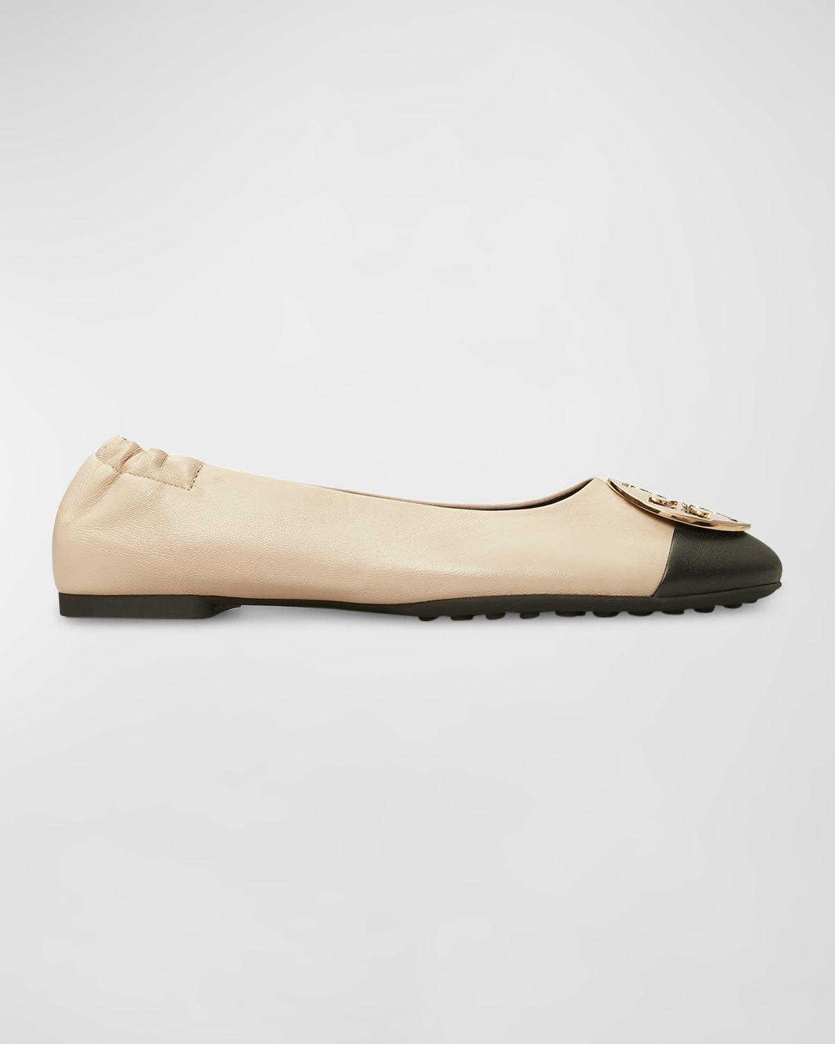 Womens Toe Cap Logo Leather Ballet Flats Product Image