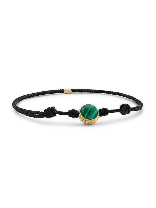 Mens 14K Yellow Gold & Malachite Cord Bracelet Product Image