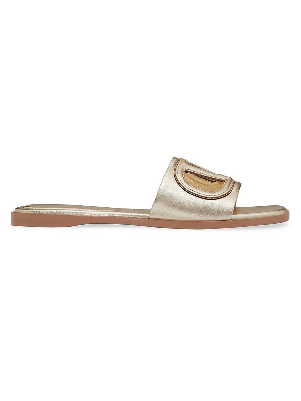 Womens Vlogo Cut-Out Laminated Nappa Leather Slide Sandals Product Image