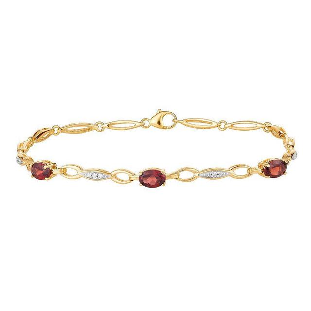 10k Gold Garnet & 1/10 Carat T.W. Diamond Bracelet, Womens Product Image