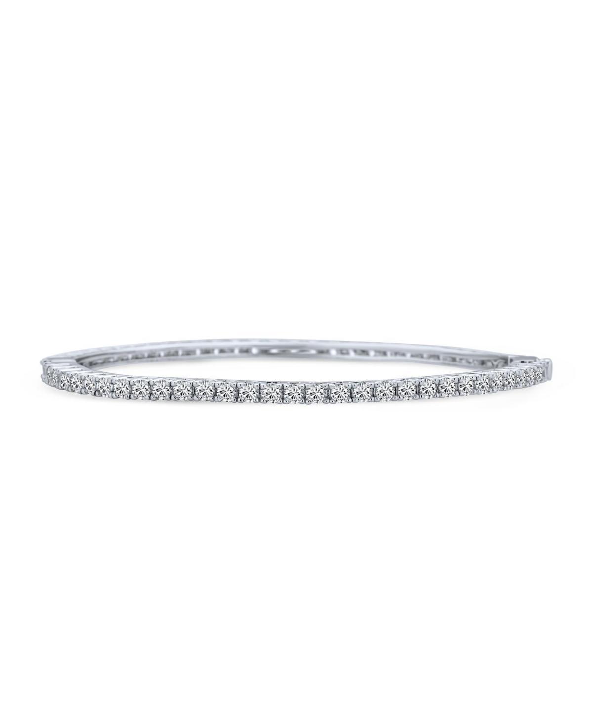 Bling Jewelry Classic Fashion Bridal Aaa Cubic Zirconia Princess Cut Cz Eternity Tennis Stackable Bangle Bracelet For Women, Prom, , Wedding Silver Pl Product Image