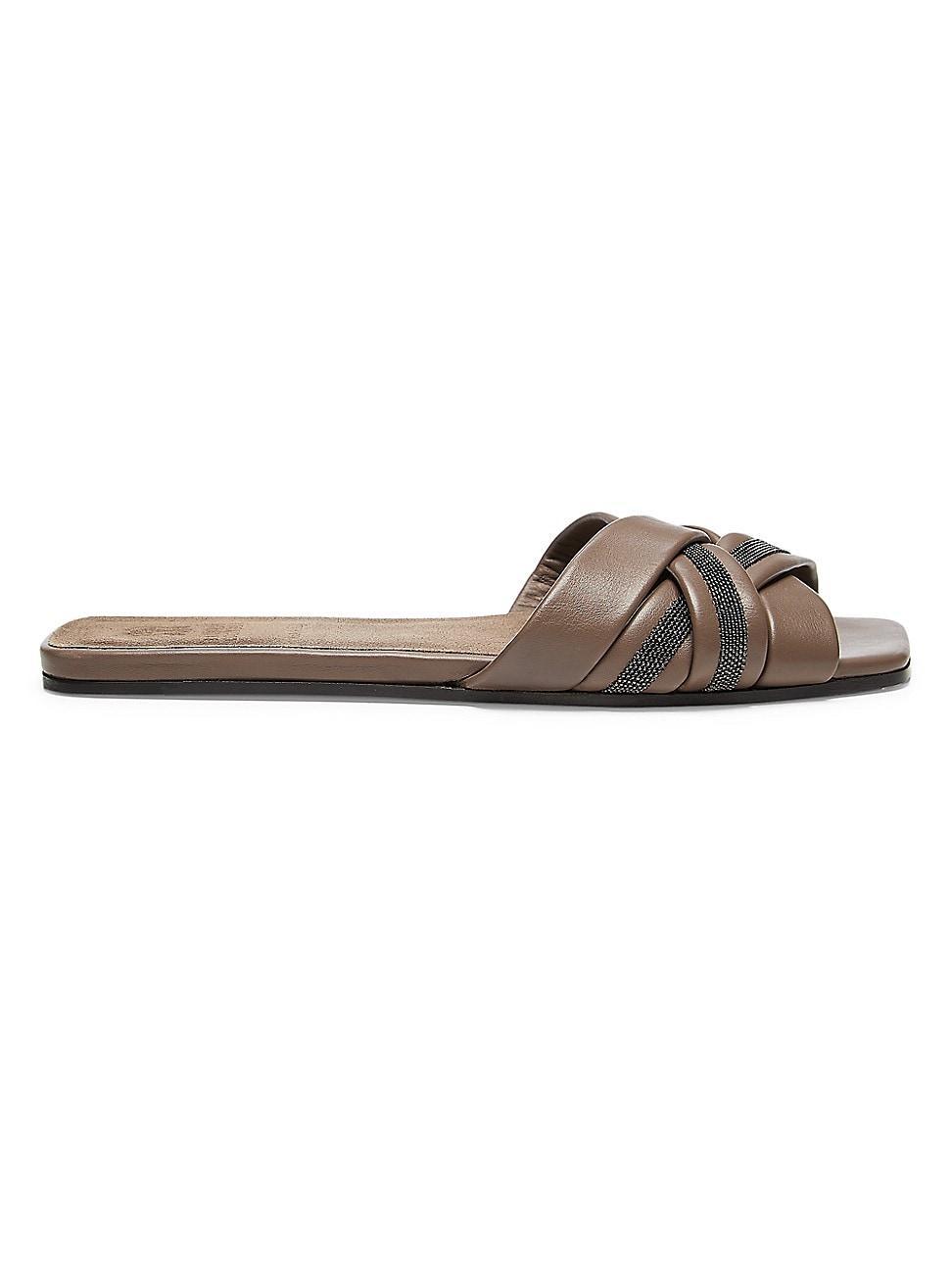 Leather Monili Flat Slide Sandals Product Image