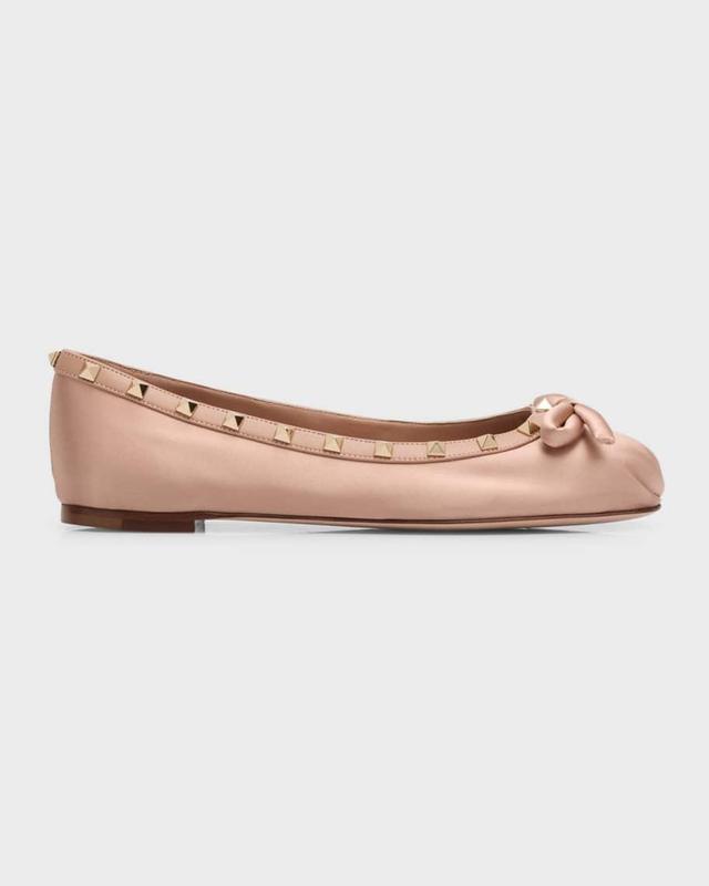 Rockstud Satin Bow Ballerina Flats Product Image