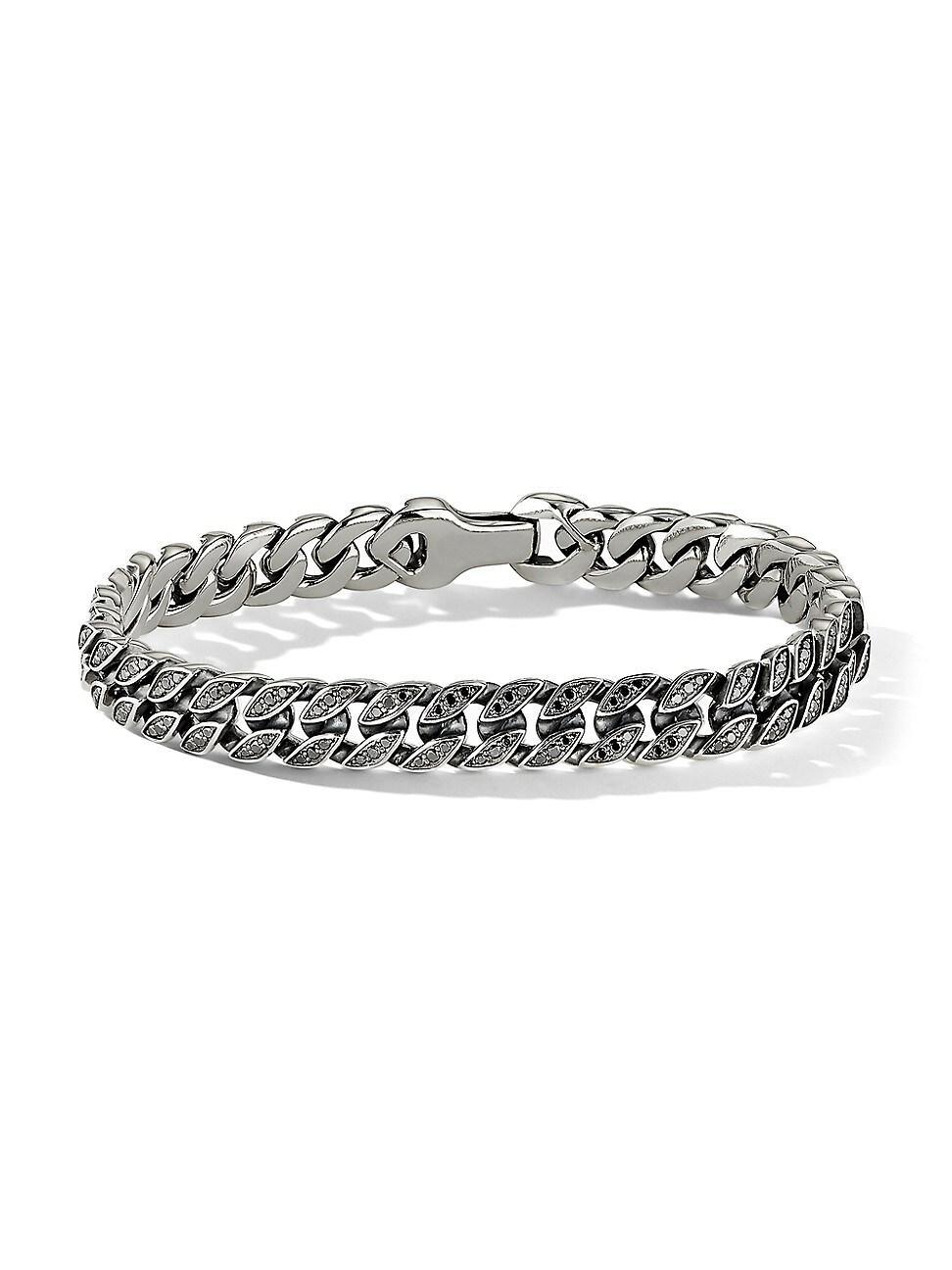 Mens Curb Chain Bracelet in Silver with Diamonds, 8mm, 6.5L Product Image