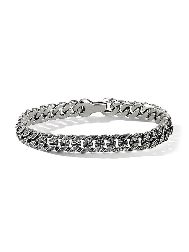 Men's Curb Chain Bracelet in Silver with Diamonds, 8mm, 6.5"L Product Image