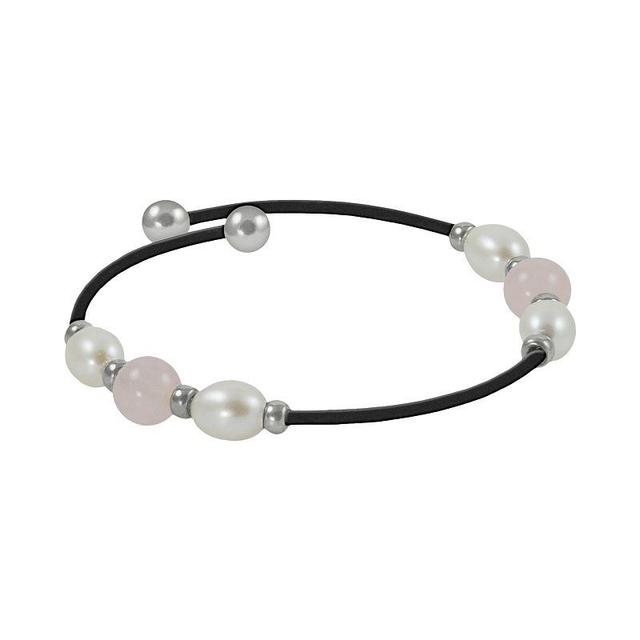 Sterling Silver Freshwater Cultured Pearl and Rose Quartz Stretch Bracelet, Womens, White Product Image