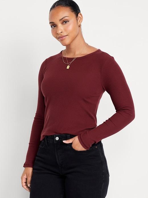 Plush-Knit Long-Sleeve T-Shirt Product Image